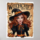 Spooky Witch Bat Vintag Style Halloween Zeitung Poster (Vorne)
