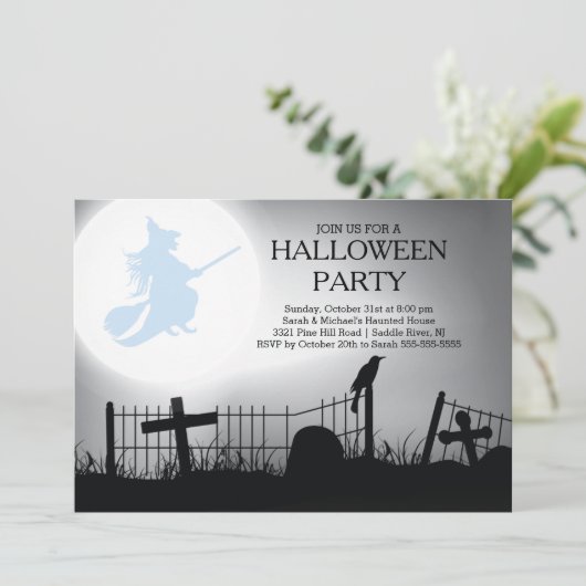 Spooky Witch Graveyard Halloween-Party Einladung (Stehend Vorderseite)