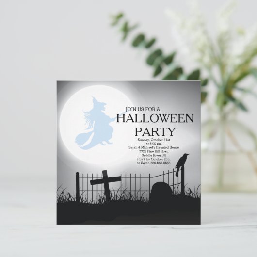 Spooky Witch Graveyard Halloween-Party Einladung (Stehend Vorderseite)