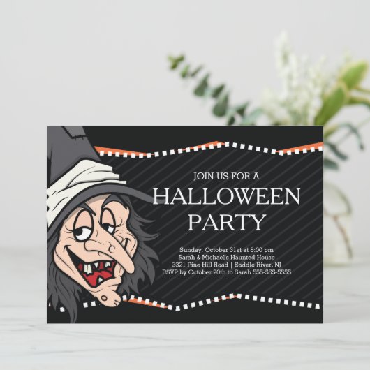 Spooky Witch Halloween-Party Einladung (Stehend Vorderseite)