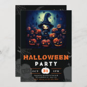 Spooky Witch Jack-O' Lanterns Full Moon Halloween Einladung (Vorne/Hinten)