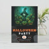 Spooky Witch Jack-O' Lanterns Full Moon Halloween Einladung (Stehend Vorderseite)