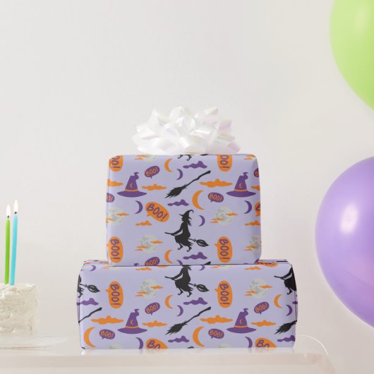 Spooky Witch, Moon und Broom Halloween Geschenkwra Geschenkpapier (Partygeschenke)