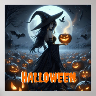 Spooky Witch und Jack-O-Lanterns Poster