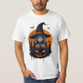 Spooky Witch with Jack-o’-Lantern Art T-Shirt (Vorderseite)