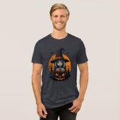 Spooky Witch with Jack-o’-Lantern Art Tri-Blend Shirt (Vorderseite voll)
