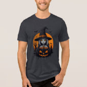 Spooky Witch with Jack-o’-Lantern Art Tri-Blend Shirt (Vorderseite)