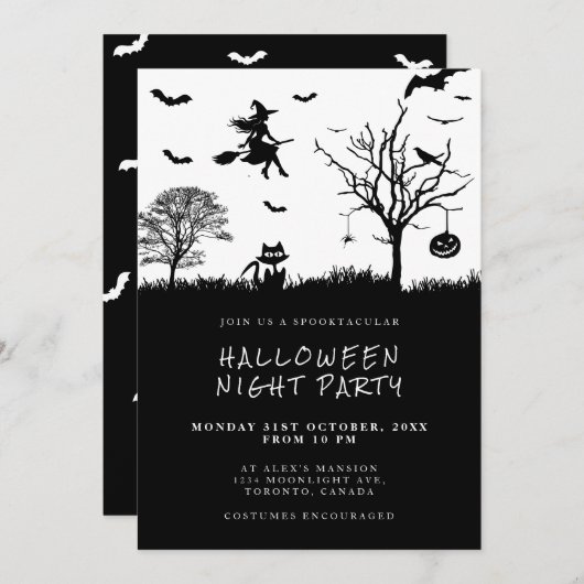 Spooky Witz Schwarz-Weiß-Halloween-Party Einladung (Vorne/Hinten)