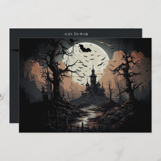 Spooky Woods Halloween-Party Einladung (Vorne/Hinten)