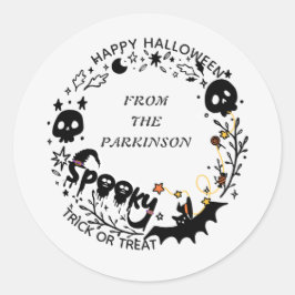 Spooky Wreath Round Sticker - Happy Halloween Desi