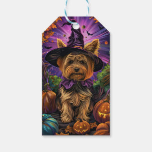 Spooky Yorkipoo Hund Halloween Hexe und Pumpkin Geschenkanhänger