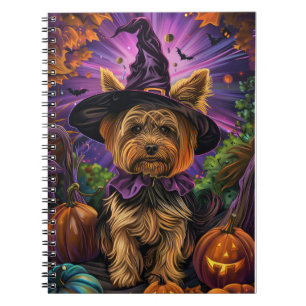 Spooky Yorkipoo Hund Halloween Hexe und Pumpkin Notizblock
