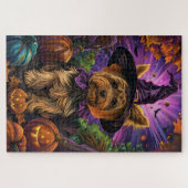 Spooky Yorkipoo Hund Halloween Hexe und Pumpkin Puzzle (Horizontal)