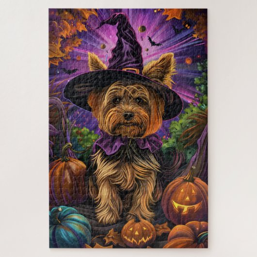 Spooky Yorkipoo Hund Halloween Hexe und Pumpkin Puzzle (Vertikal)