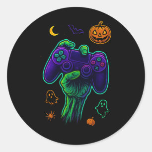 Spooky Zombie Gamer Halloween-Keuchkissen Runder Aufkleber