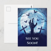Spooky Zombie Graveyard (Mitternachtsblau) Postkarte (Vorne/Hinten)
