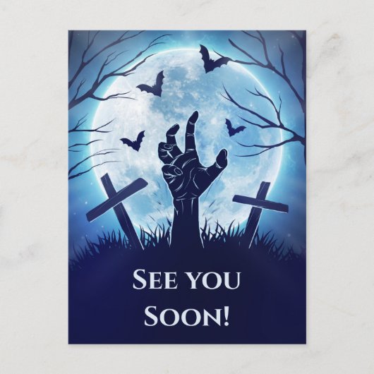 Spooky Zombie Graveyard (Mitternachtsblau) Postkarte (Vorderseite)