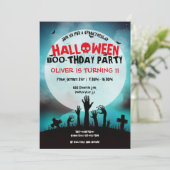 Spooky Zombie Halloween Kindergeburtstag Party Einladung (Stehend Vorderseite)