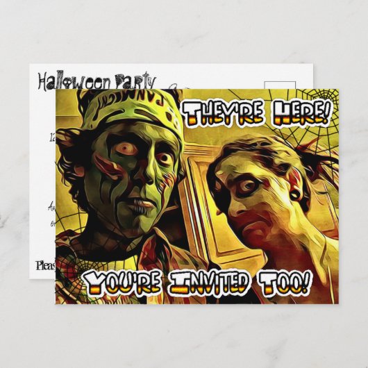 Spooky Zombie Halloween-Party Einladung Postkarte (Vorne/Hinten)