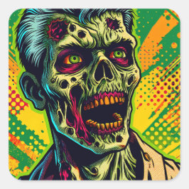 Spooky Zombie Halloween-Party Quadratischer Aufkleber