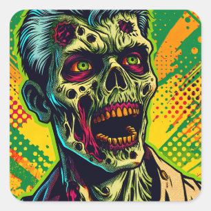 Spooky Zombie Halloween-Party Quadratischer Aufkleber