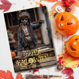 Spooky Zombie Pilot Foto Sonniges Foto Halloween Folien Feiertagskarte