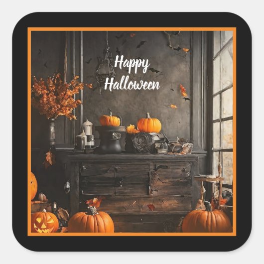 Spooky Zuhause Halloween Collection Quadratischer Aufkleber (Vorderseite)