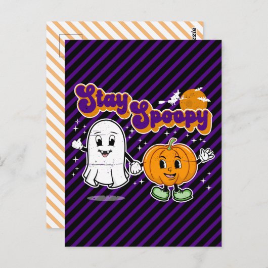 Spoopy bleibe: Niedlicher Halloween Ghost & Pumpki Postkarte (Vorne/Hinten)