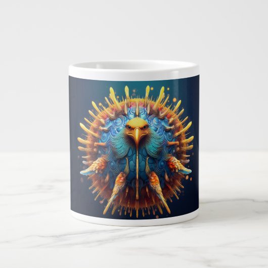 Spore Vogel mit blauem Federoutfit Jumbo-Tasse (Vorderseite)