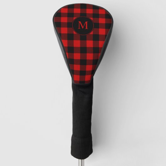 Sporenrot und schwarz Kariert mit Monogramm Golf Headcover (Vorderseite)