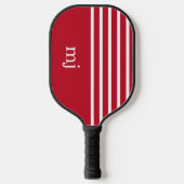 Sporenrotes und weißes Streifen mit Monogramm Pickleball Schläger (Vorderseite)