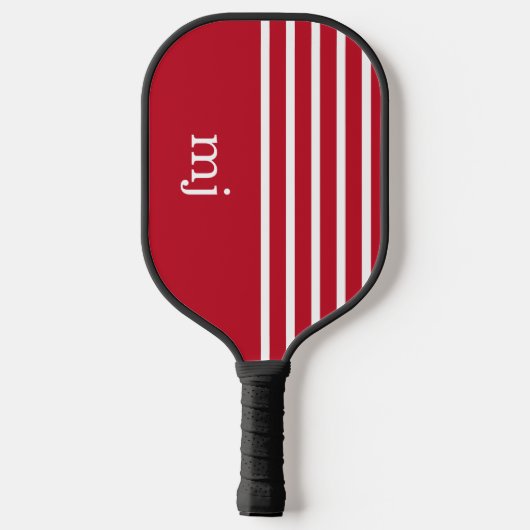 Sporenrotes und weißes Streifen mit Monogramm Pickleball Schläger (Rückseite)