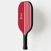 Sporenrotes und weißes Streifen mit Monogramm Pickleball Schläger (Links)