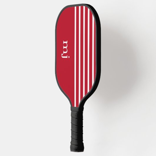 Sporenrotes und weißes Streifen mit Monogramm Pickleball Schläger (Links)