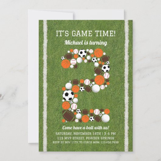 Sport 2. Geburtstag Party Einladung (Vorderseite)