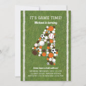 Sport 4. Geburtstag Party Einladung (Vorderseite)