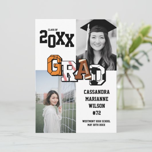 Sport Abschluss Fußball Basketball Fußball Einladung (Stehend Vorderseite)