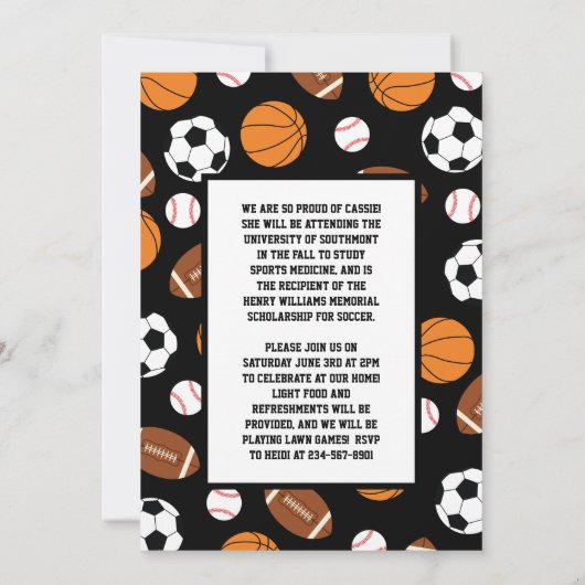 Sport Abschluss Fußball Basketball Fußball Einladung (Rückseite)