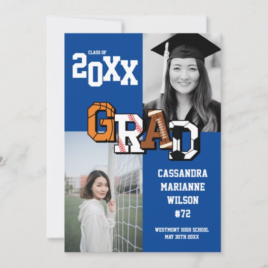 Sport Abschluss Fußball Basketball Fußball Einladung (Vorderseite)