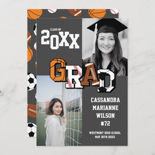 Sport Abschluss Fußball Basketball Fußball Invita Einladung (Vorne/Hinten)