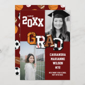 Sport Abschluss Fußball Basketball Fußball Maroon Einladung (Vorne/Hinten)