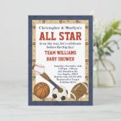 Sport All Star Baby Dusche Einladung (Stehend Vorderseite)