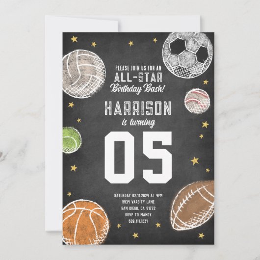 Sport All-Star Geburtstagsparty Einladung (Vorderseite)