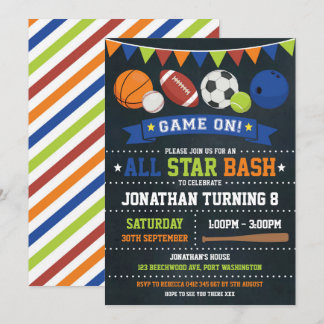 Sport Alle Star Geburtstag Baseball Basketball Par Einladung