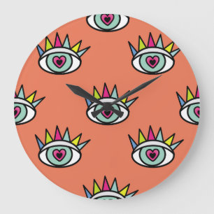 Sport-Augen-Muster, psychedelisches Vintage. Große Wanduhr