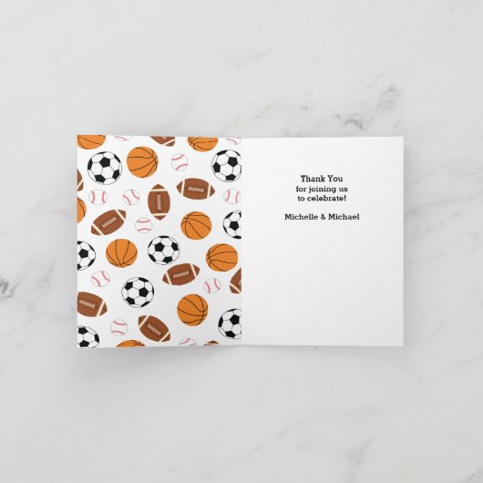 Sport Baby Dusche Co-ed Thema Boy Blue Dankeskarte (Innenseite)