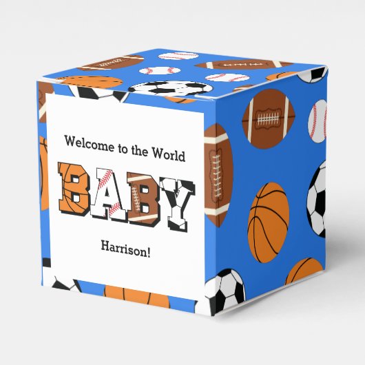 Sport Baby Dusche Co-ed Thema Boy Blue Geschenkschachtel (Vorderseite)