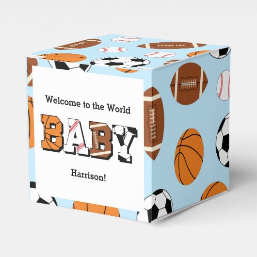 Sport Baby Dusche Co-ed Thema Boy Blue Geschenkschachtel (Vorderseite)