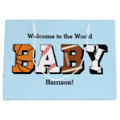 Sport Baby Dusche Co-ed Thema Boy Blue Große Geschenktüte (Vorderseite)