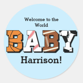 Sport Baby Dusche Co-ed Thema Boy Blue Runder Aufkleber